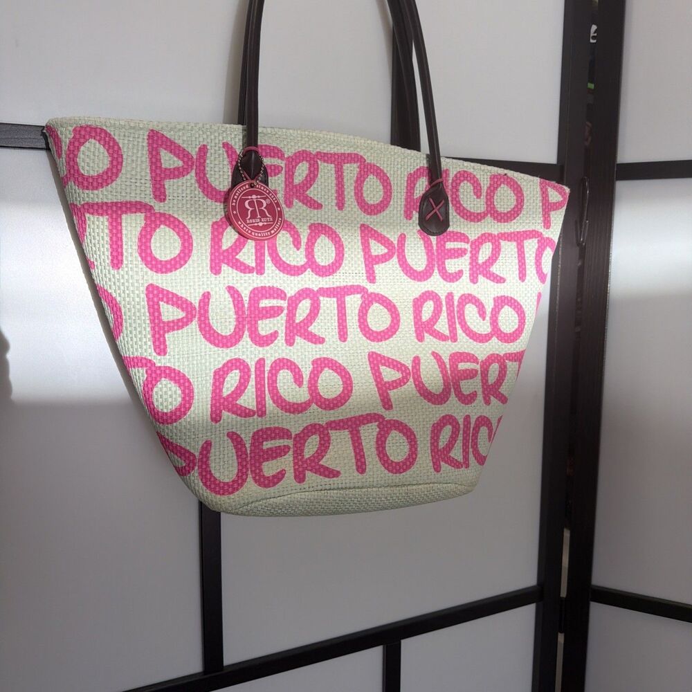Robin Ruth Puerto Rico Pink Straw Beach Tote Bag